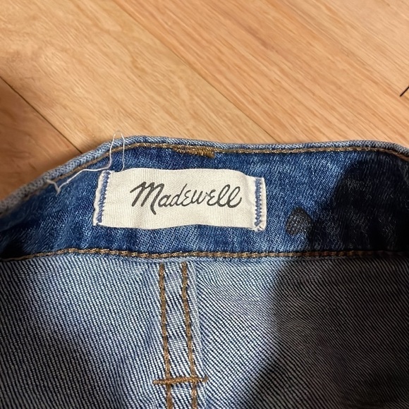 Madewell Jean Skirt Mini Black Heart Print Denim 26 Stretch Fray Blue - Picture 6 of 16